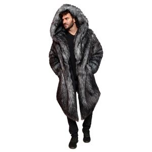 FURROCIOUS FURR Men’s Faux Fur Gray Wolf Long Coat for Festivals, Burning Man